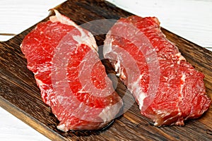 Close up of fresh uncooked rib eye steak