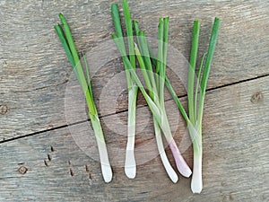 Close Up of Fresh Young Red Onions on Wooden Surface