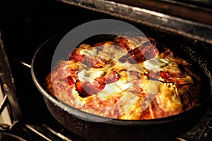 Close up of freshly baked handmade pizza.