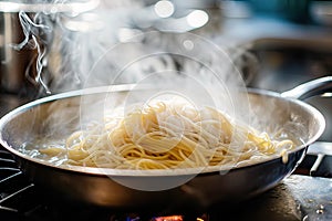 Close-Up of Freshly Boiled Spaghetti. AI Generated