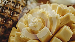 Close Up of Freshly Cut Pineapple Chunks