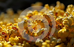 Close-up of Freshly Popped Popcorn Bathed in Warm Light photo