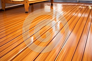 close-up of freshly varnished yacht decking in assembly room