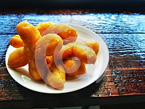 Close-up Fried dough that is popular for breakfast in Thailand. It is a dessert and food that has been passed down from China.