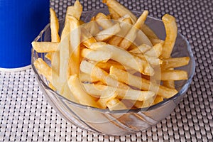 Close up Fried French Fries and soft drink