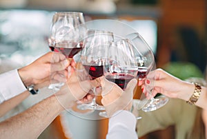 Close-up Of Friends Toasting Wineglasses At Party