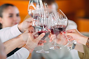 Close-up Of Friends Toasting Wineglasses At Party