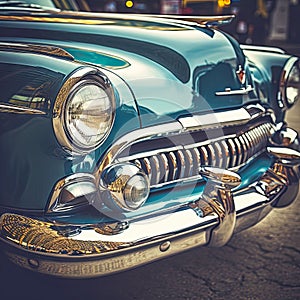 Close-Up of Front End of Classic Car