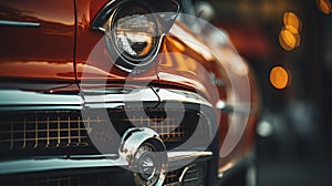 a close up of the front end of an old car