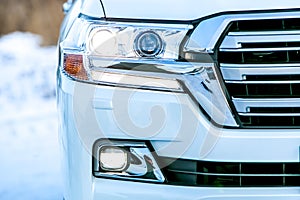 Close up front of new silver car bumper photo