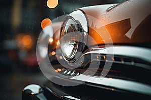 a close up of the front of an old car