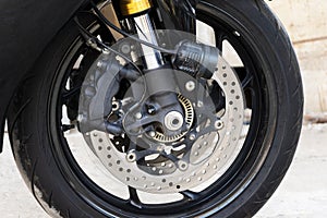 Close up front wheel motorcycle
