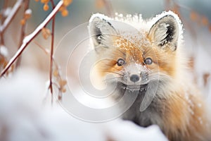 close-up of frost-covered whiskers of a fox