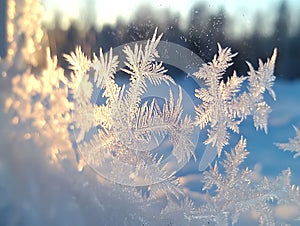 Close-up of frost patterns on a window, creating intricate designs