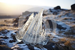 close-up of frost shattering on a rock