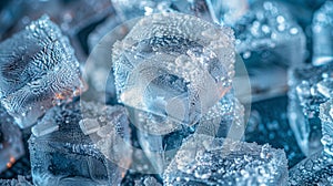 Close-Up of Frosty Ice Cubes with Intricate Crystals photo