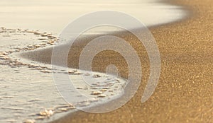 A close up of frothy waves on a stormy day against the golden sandy beach. Copy Paste