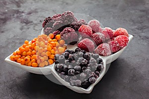 Close up of frozen mixed fruits and berries