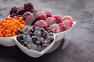 Close up of frozen mixed fruits and berries