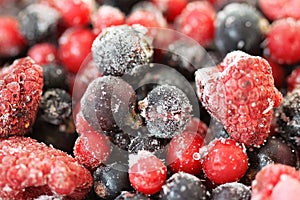 Close up frozen mixed fruits - berries