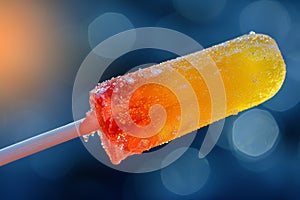 Close-up of a Frozen Orange Popsicle with Ice Crystals