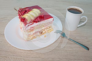 Close up Fruit cake with red currant. Fruit Cake with fresh red currant on the plate