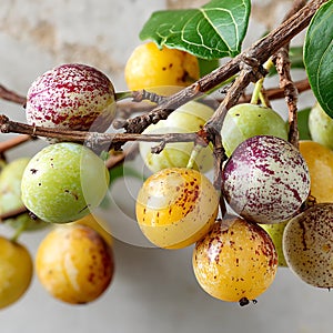 Close-up of the fruit of the Phalsa tree (*Grewia asiatica*), displaying clusters of photo