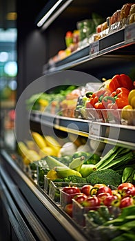 Close up of Fruits and Vegetables on shelf in supermarket