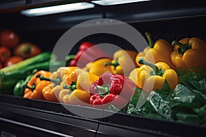 Close up of Fruits and Vegetables on shelf in supermarket