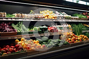 Close up of Fruits and Vegetables on shelf in supermarket