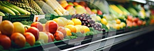 Close up of Fruits and Vegetables on shelf in supermarket