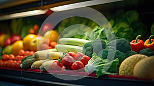 Close up of Fruits and Vegetables on shelf in supermarket