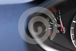 Close Up Of Fuel Gauge In Car Registering Full