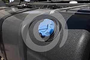 Close up of fuel tank of truck.