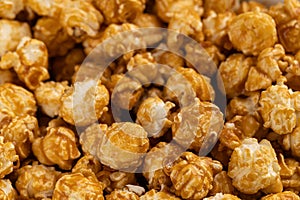 Close Up Full Frame Caramel Popcorn Texture Background