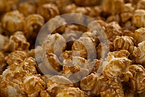 Close Up Full Frame Caramel Popcorn Texture Background