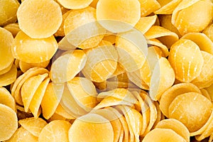 Close up full frame texture of fresh orecchiette