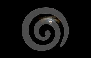 Close up of full moon on dark sky background