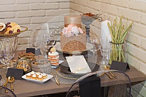 Close up of a fully set banquet table