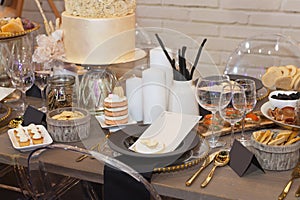 Close up of a fully set banquet table