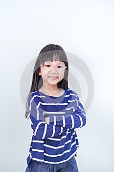 Funny portrait girl studio photo.