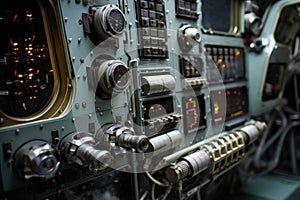 close-up of futuristic aerospace control panels