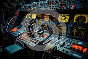 close-up of futuristic aerospace control panels