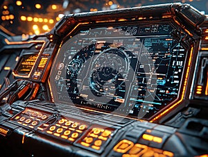 Close-Up of a Futuristic Digital Interface Viewed Through Camera Len