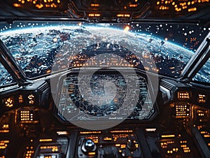 Close-Up of a Futuristic Digital Interface Viewed Through Camera Len