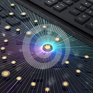 Futuristic Holographic Data Grid Interface Close Up