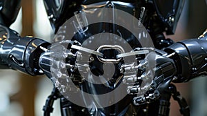 The image shows a robot restrained by chains, representing limitations in AI control and technology AIG62