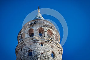 Close-Up of Galata Tower in Istanbul, Turkey