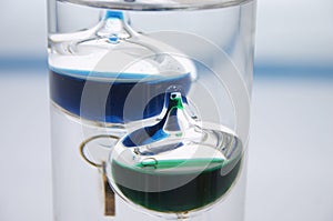 Close-up of an Galileo thermometer