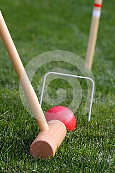 Close up of game of croquet